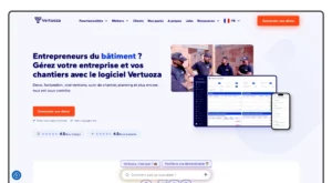 Interface du logiciel Vertuoza pour la gestion des devis, factures et chantiers dans le bâtiment